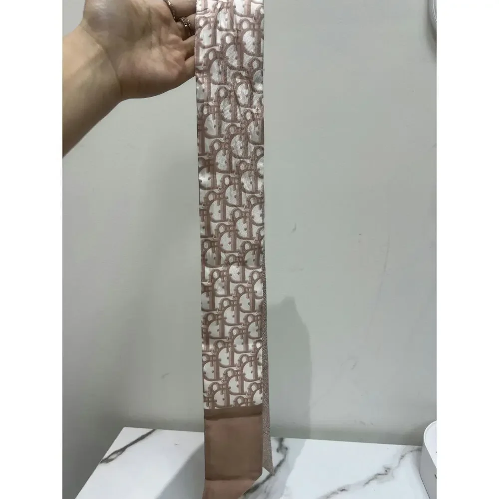Christian Dior Beige Monogram Silk Twilly Scarf - Excellent Condition
